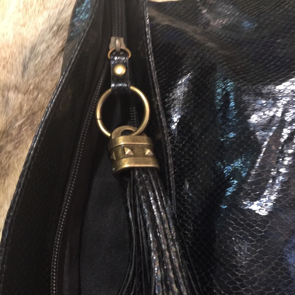 Deena & Ozzy Oversized Black Python Clutch - image 5